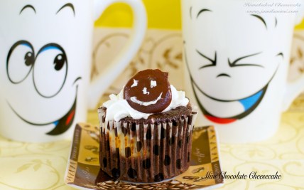 top with whipping cream and smiling chocolate