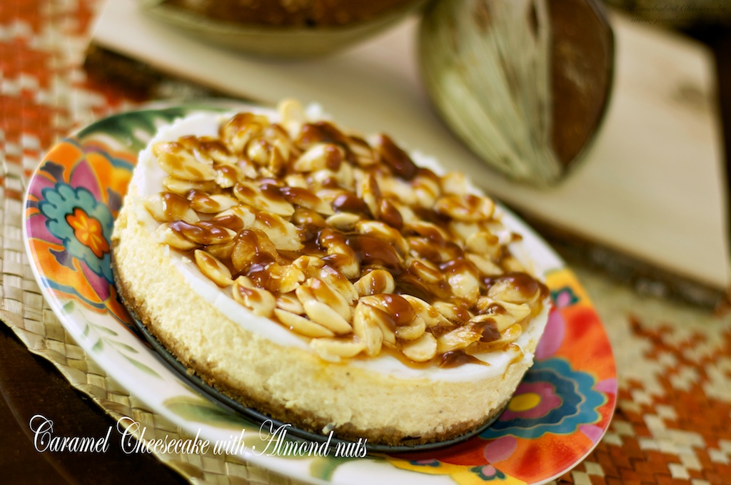 Caramel Cheesecake with almond nuts